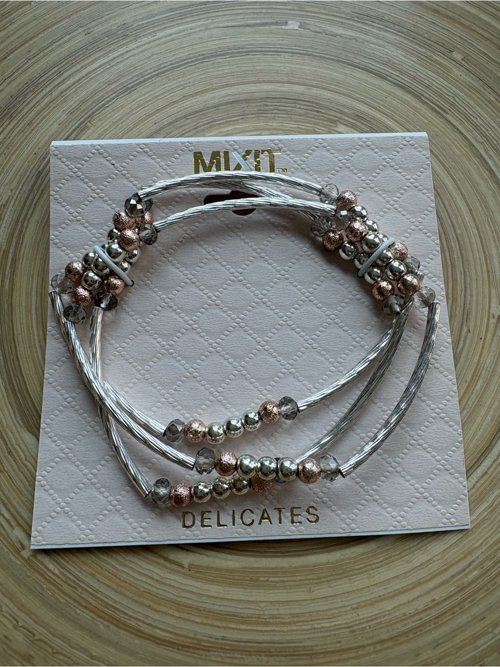⭐️ Mixit Rose Gold and Silver Layered Wire Beaded Bracelet Set - Picture 4 of 6